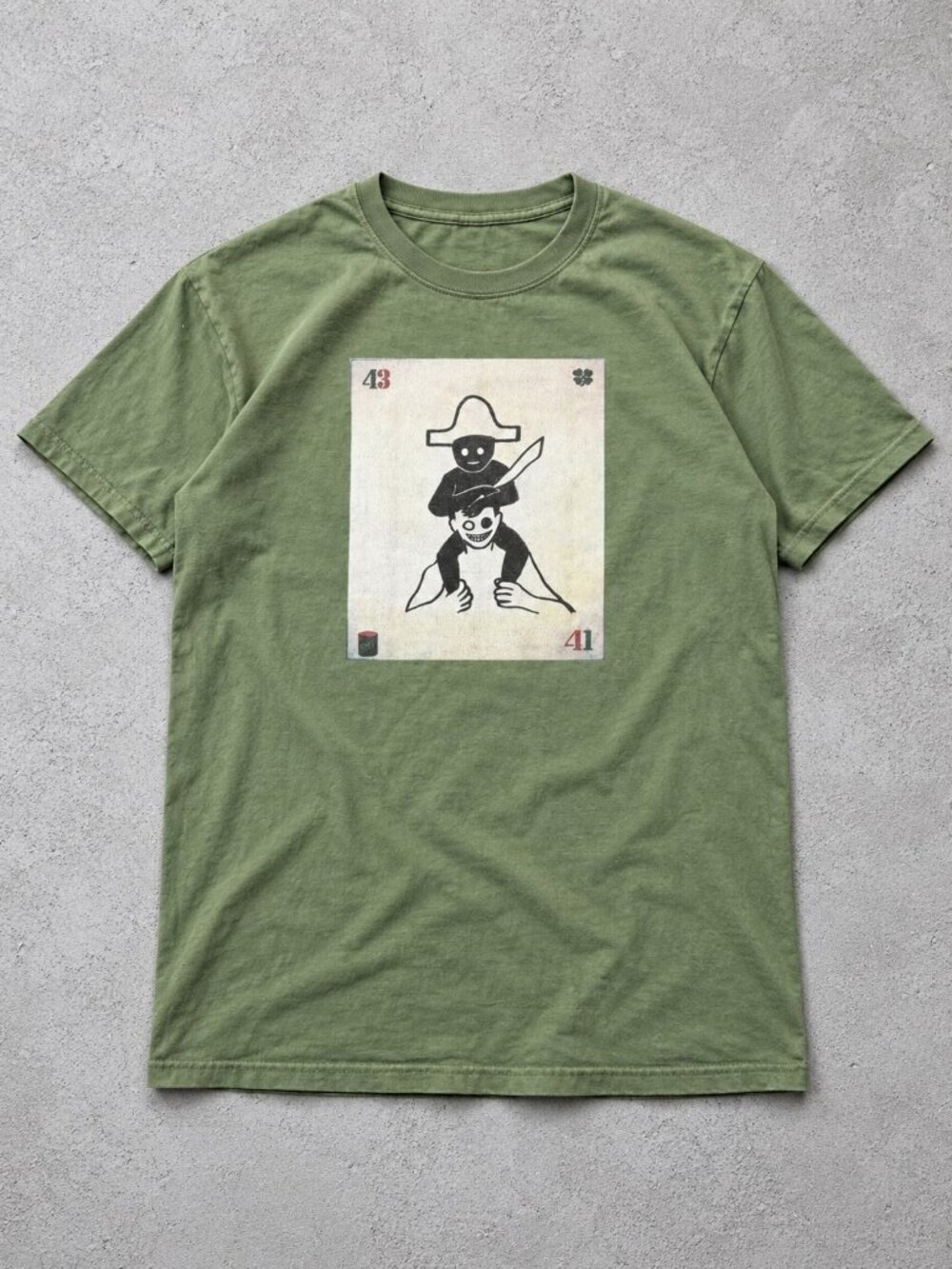 Military Green Graphic T-Shirt | Cartoon Card Print | Gildan